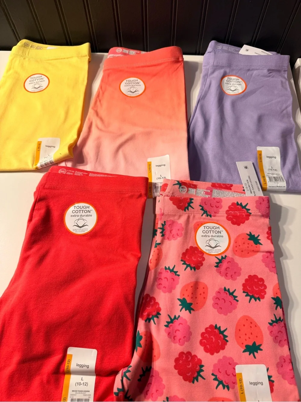 Tough Cotton Bright Kids Leggings - Red & Strawberry Print set of 5 large